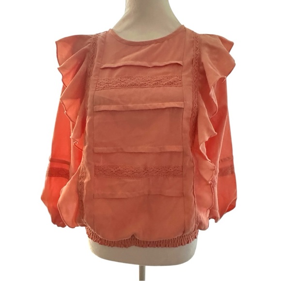 Girls Ruffle Blouse Duo in Green and Coral XL ( 14 - 16 ) - Picture 8 of 9